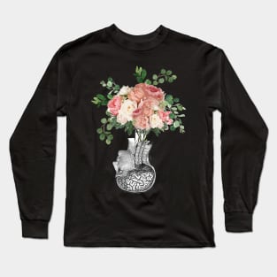 Brain human anatomy,Floral, apricot roses, mental Long Sleeve T-Shirt